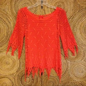 V Cristina Crochet Top w/ Cami Orange Open Work